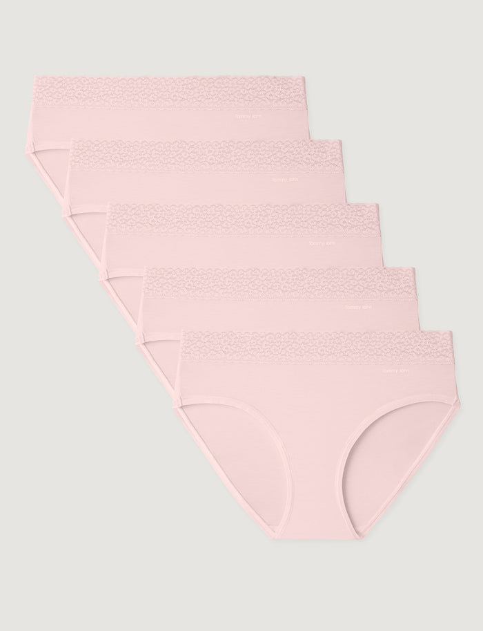Women's Second Skin Brief, Lace Waist (5-Pack)::Rosewater Lace Waist