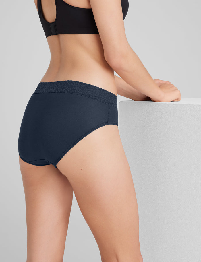 Women's Second Skin Brief, Lace Waist::Dress Blues Lace Waist