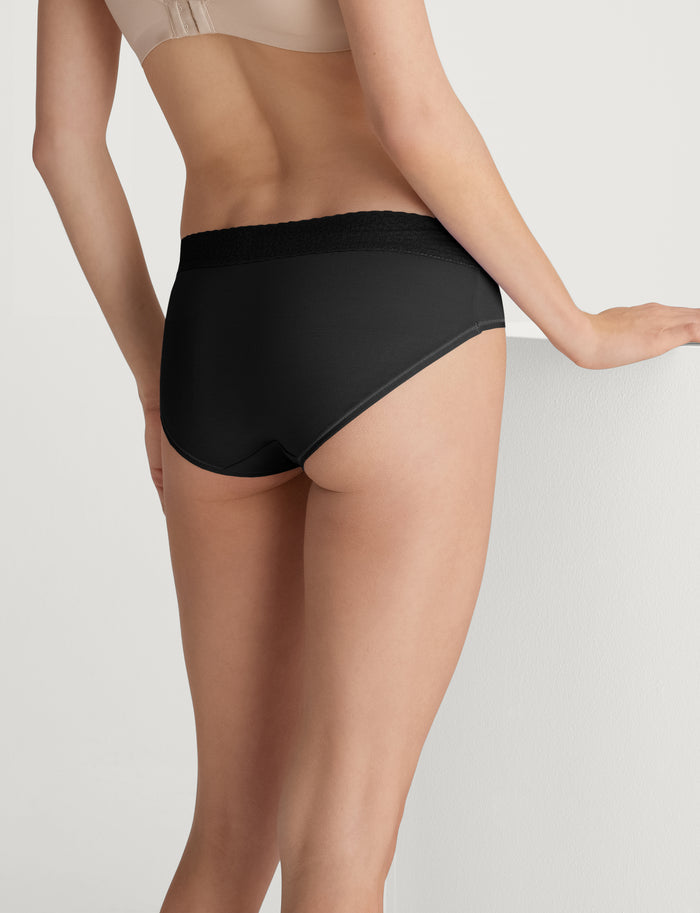 Women's Second Skin Brief, Lace Waist::Black Lace Waist