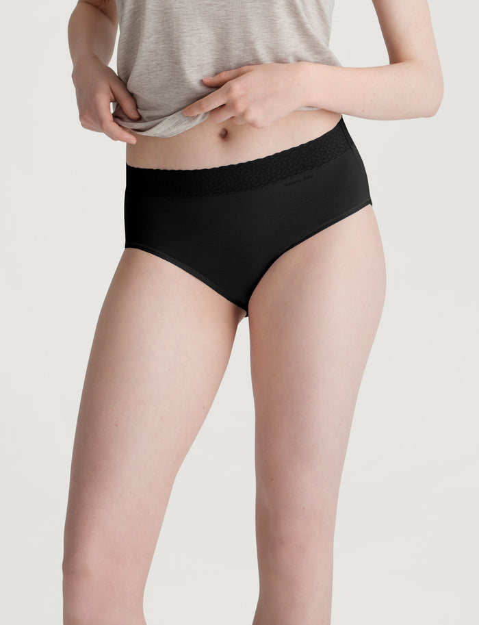 Women's Second Skin High-Rise Brief, Lace Waist (3-Pack)::Black Lace Waist