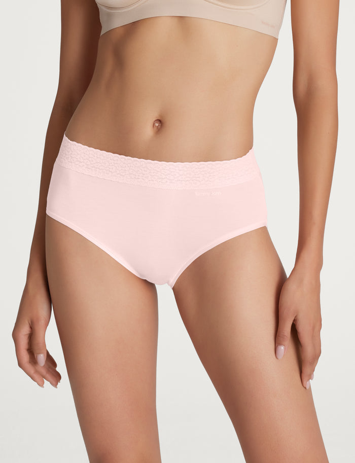 Women's Second Skin High-Rise Brief, Lace Waist (5-Pack)::Black/Maple Sugar/Rosewater/Ice Flow Lace Waist