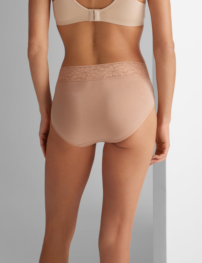 Women's Second Skin High Rise Brief, Lace Waist::Maple Sugar Lace Waist