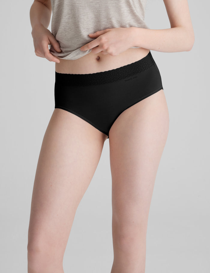 OLD::Women's Second Skin High Rise Brief, Lace Waist::Black Lace Waist