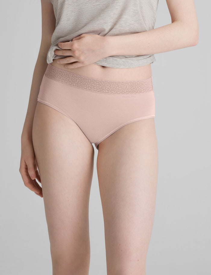 Women's Second Skin High Rise Brief, Lace Waist::Sepia Rose Lace Waist