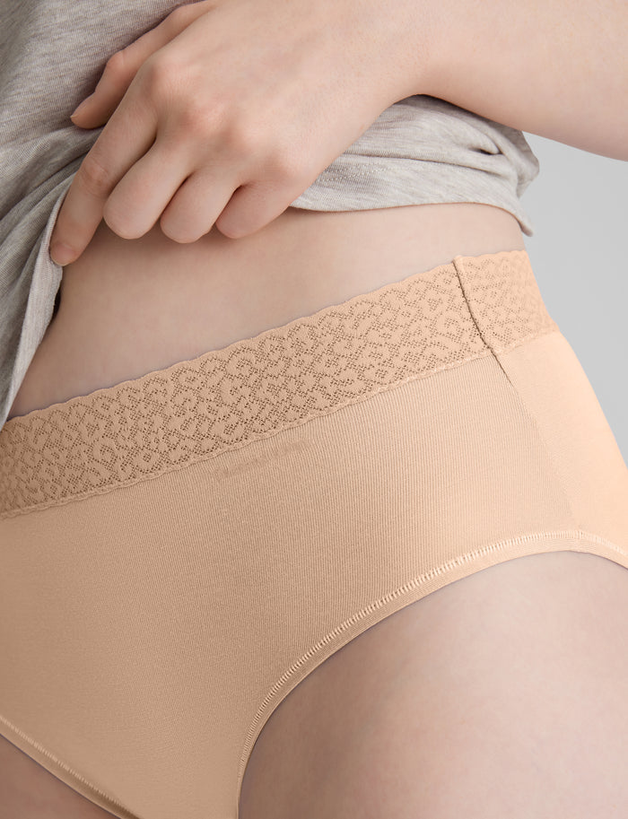 OLD::Women's Second Skin High Rise Brief, Lace Waist::Maple Sugar Lace Waist