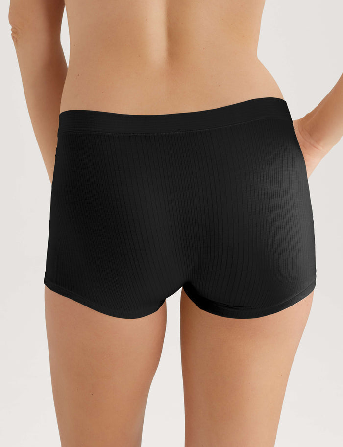 Women's Second Skin Luxe Rib Boyshort (3-Pack)::Black/Shifting Sand/Rosewater Luxe