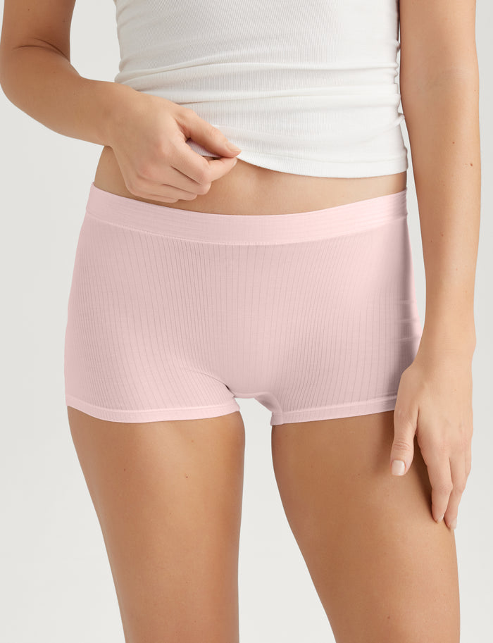 Women's Second Skin Luxe Rib Boyshort (3-Pack)::Black/Shifting Sand/Rosewater Luxe