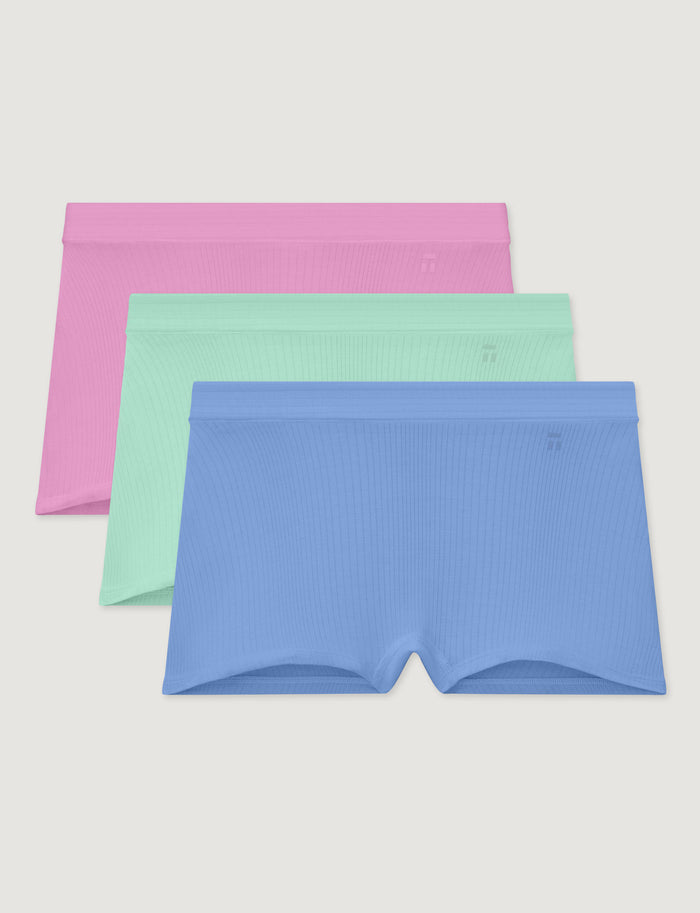 Women's Second Skin Luxe Rib Boyshort (3-Pack)::Lilac Chiffon/Brook Green/Vista Blue Luxe