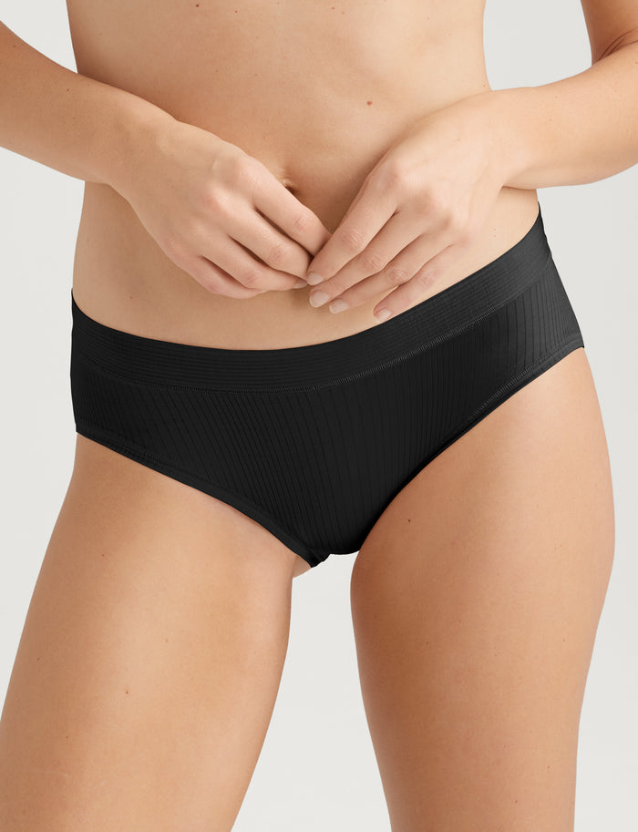 Women's Second Skin Luxe Rib Brief (3-Pack)::Black/Shifting Sand/Rosewater Luxe