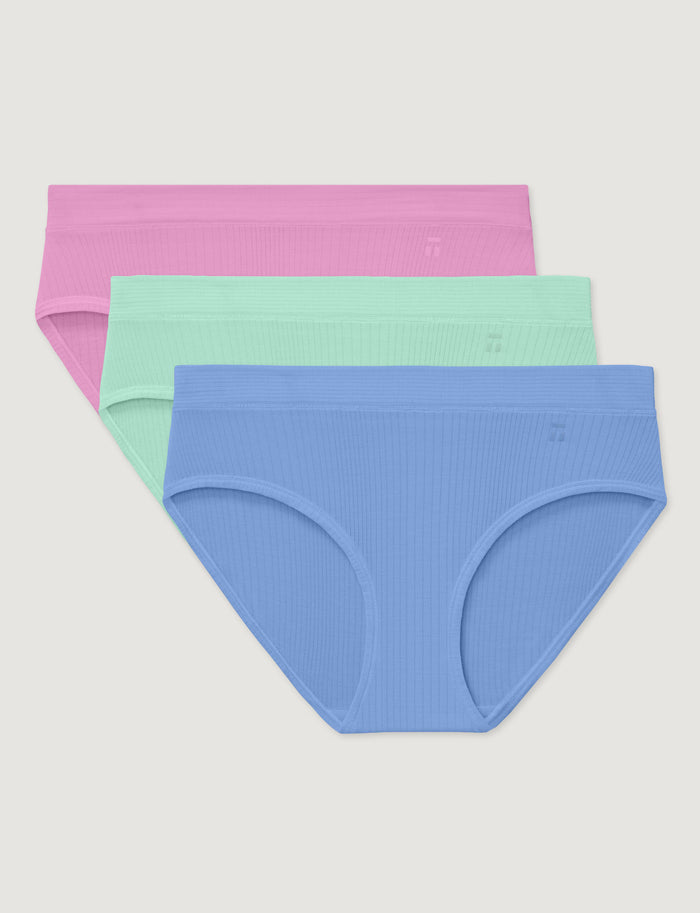 Women's Second Skin Luxe Rib Brief (3-Pack)::Lilac Chiffon/Brook Green/Vista Blue Luxe