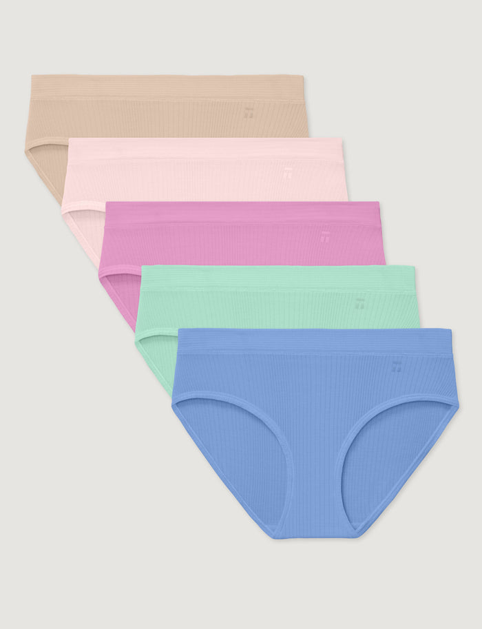 Women's Second Skin Luxe Rib Brief (5-Pack)::Shifting Sand/Rosewater/Lilac Chiffon/Brook Green/Vista Blue Luxe