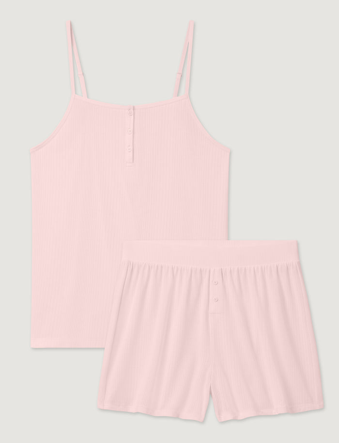 Women's Second Skin Luxe Rib Cami & Short Set::Rosewater Luxe