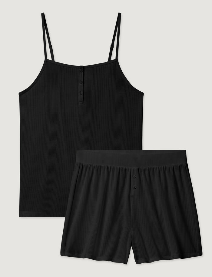 Women's Second Skin Luxe Rib Cami & Short Set::Black Luxe