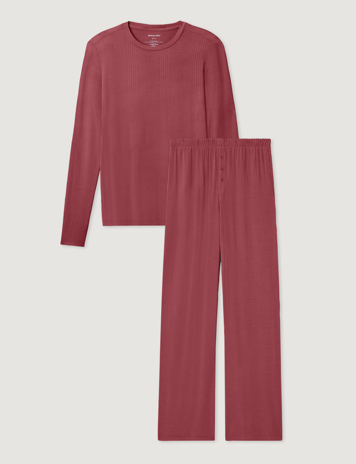 Women's Second Skin Luxe Rib Long Sleeve Crew Neck & Pant Set::Earth Red Luxe