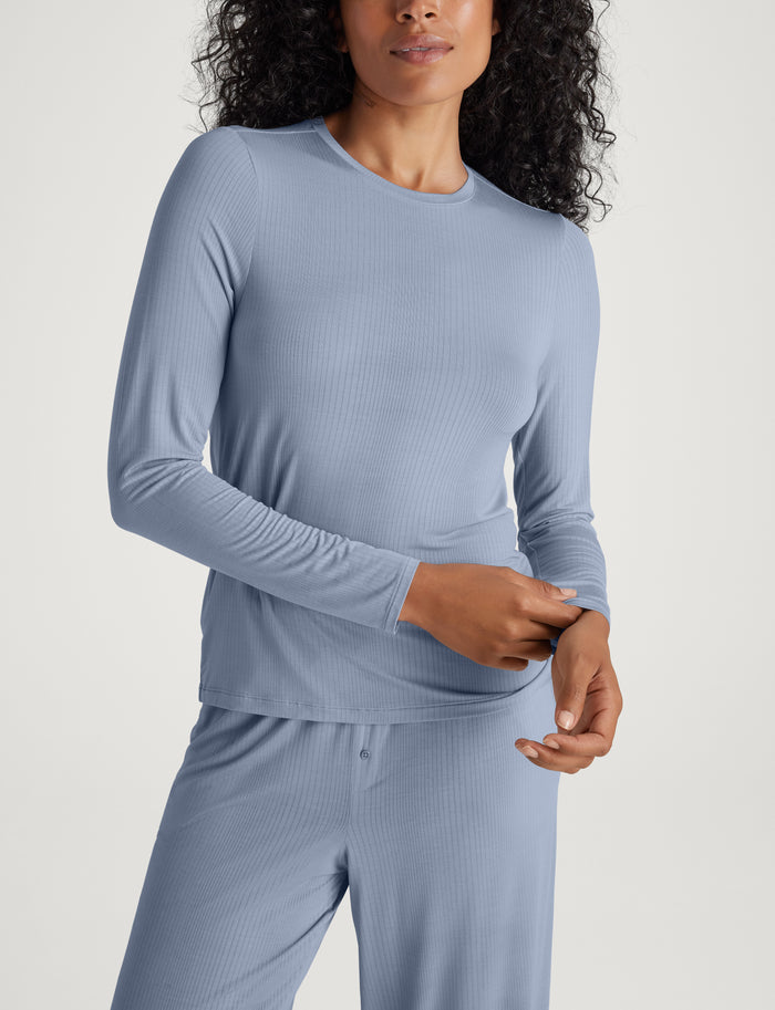 Women's Second Skin Luxe Rib Henley::Blue Blizzard Luxe