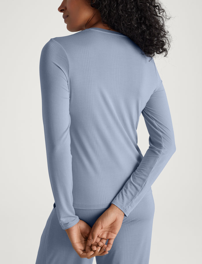 Women's Second Skin Luxe Rib Henley::Blue Blizzard Luxe