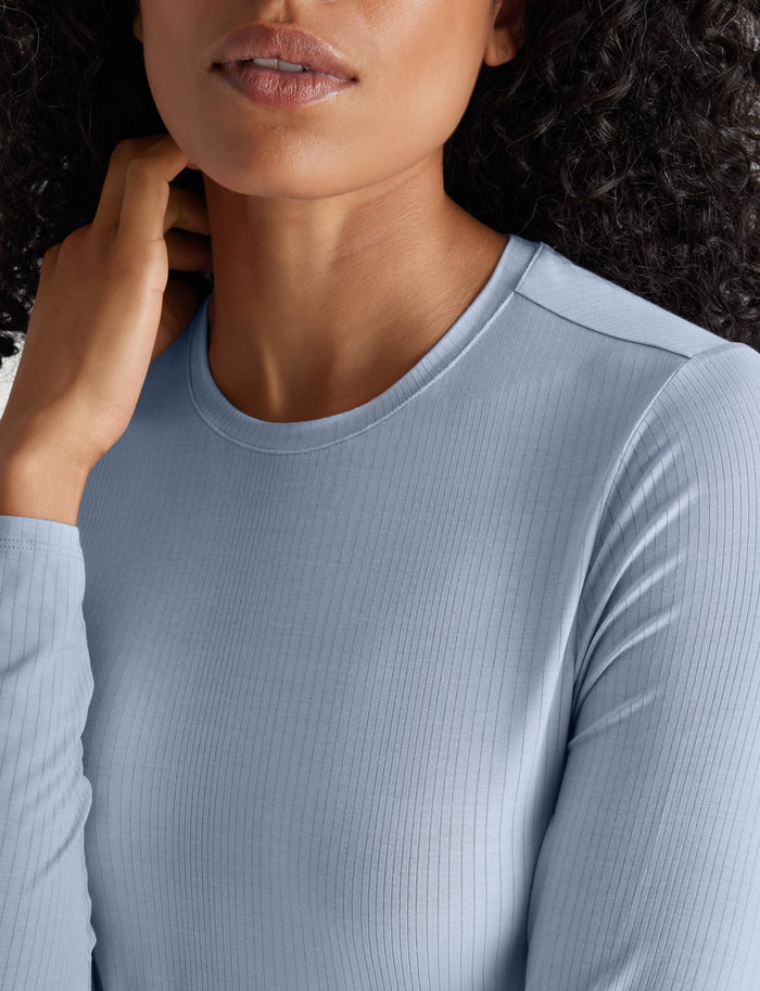 Women's Second Skin Luxe Rib Henley::Blue Blizzard Luxe