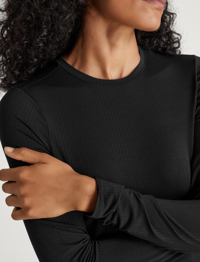 Women's Second Skin Luxe Rib Henley::Black Luxe