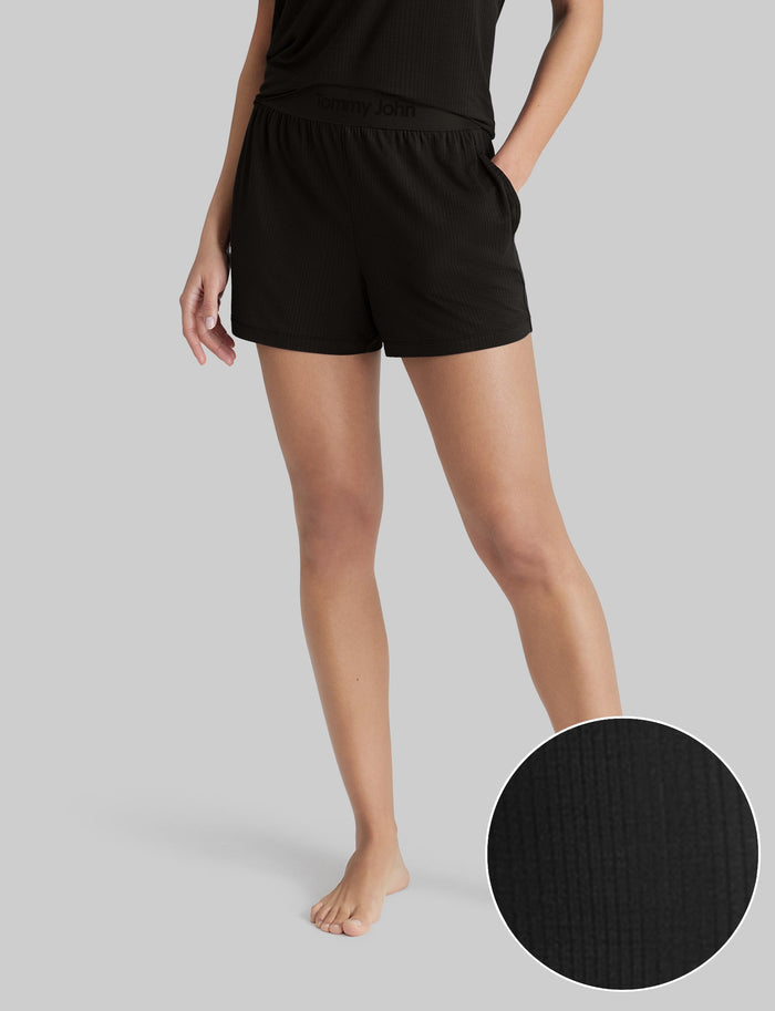 Women's Second Skin Luxe Rib Sleep Short::Black Luxe