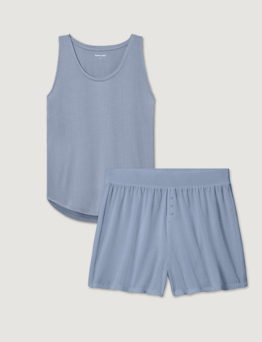 Women's Second Skin Luxe Rib Sleep Tank & Short Set::Blue Blizzard Luxe