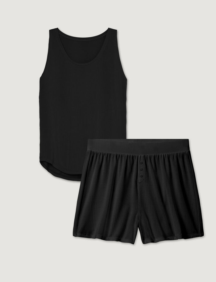 Women's Second Skin Luxe Rib Sleep Tank & Short Set::Black Luxe