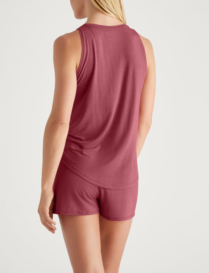 Women's Second Skin Luxe Rib Sleep Tank & Short Set::Earth Red Luxe