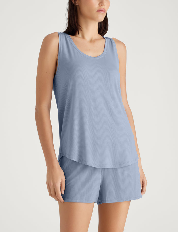 Women's Second Skin Luxe Rib Sleep Tank::Blue Blizzard Luxe