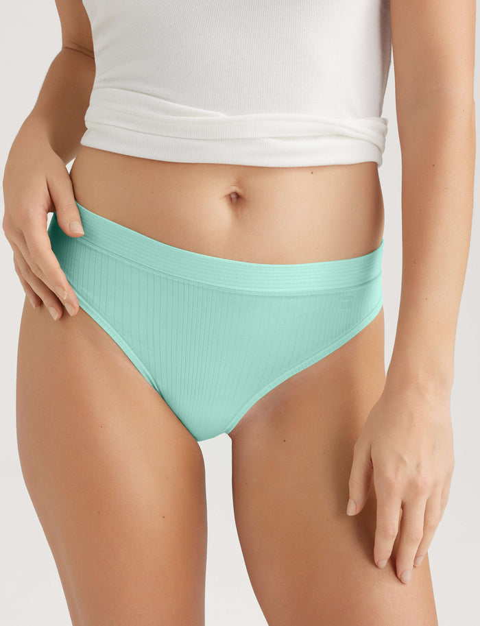 Women's Second Skin Luxe Rib Thong (3-Pack)::Lilac Chiffon/Brook Green/Vista Blue Luxe