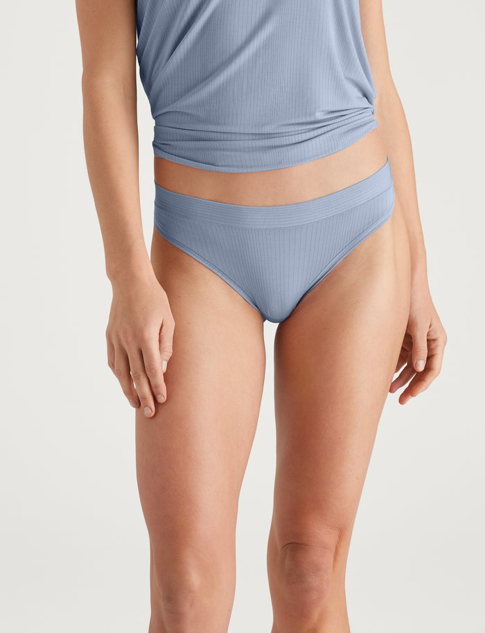 Women's Second Skin Luxe Rib Thong::Blue Blizzard Luxe