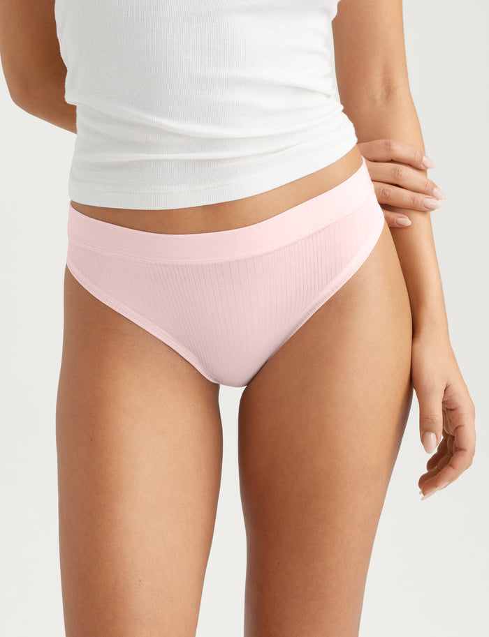 Women's Second Skin Luxe Rib Thong::Rosewater Luxe