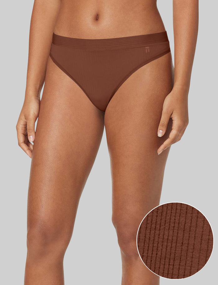 Women's Second Skin Luxe Rib Thong::Walnut Luxe Rib