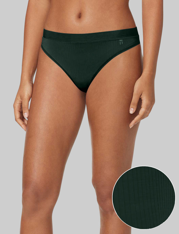 Women's Second Skin Luxe Rib Thong::Pine Grove Luxe Rib