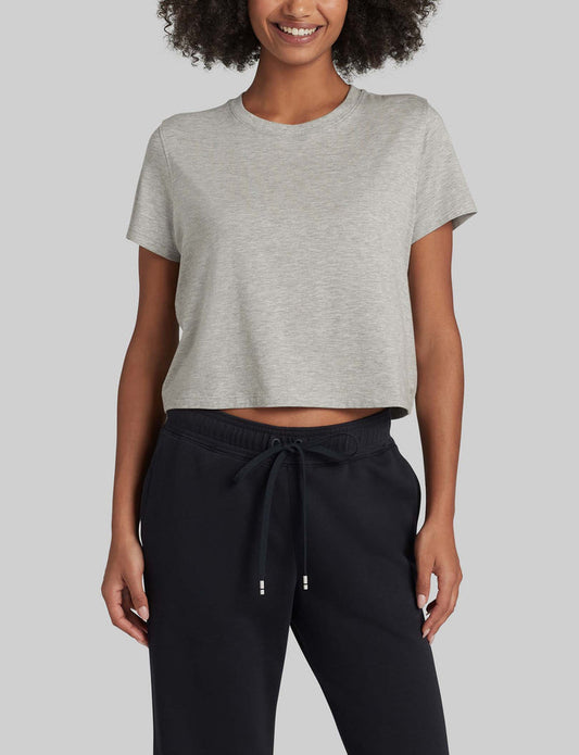 Women's Second Skin Not-Too-Cropped Crew Neck Tee::Heather Grey