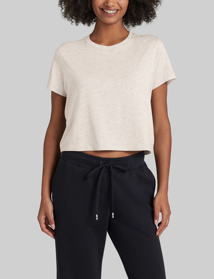 Women's Second Skin Not-Too-Cropped Crew Neck Tee::Oatmeal Heather