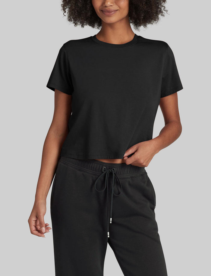 Women's Second Skin Not-Too-Cropped Crew Neck Tee::Black