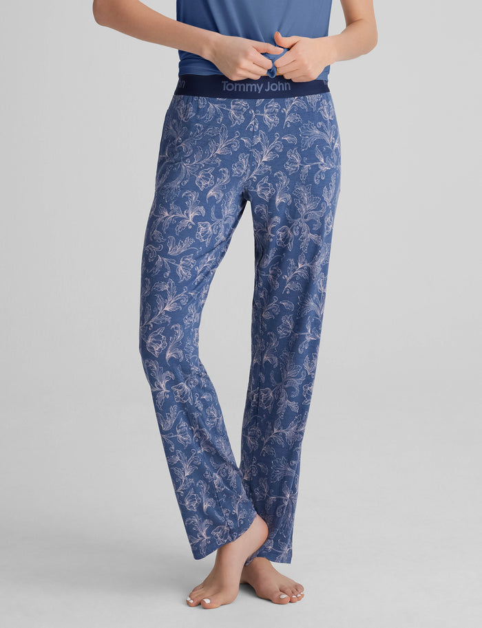 Women's Second Skin Sleep Pant::Vintage Indigo Baroque Floral