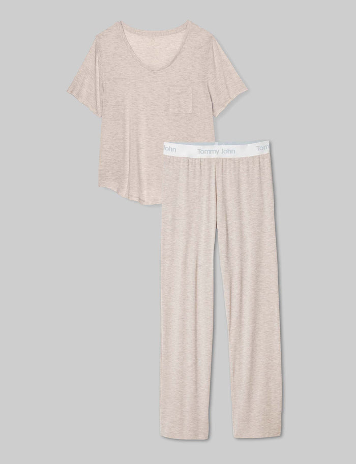 OLD::Women's Second Skin Sleep Pocket Tee & Pant Set::Dove Heather