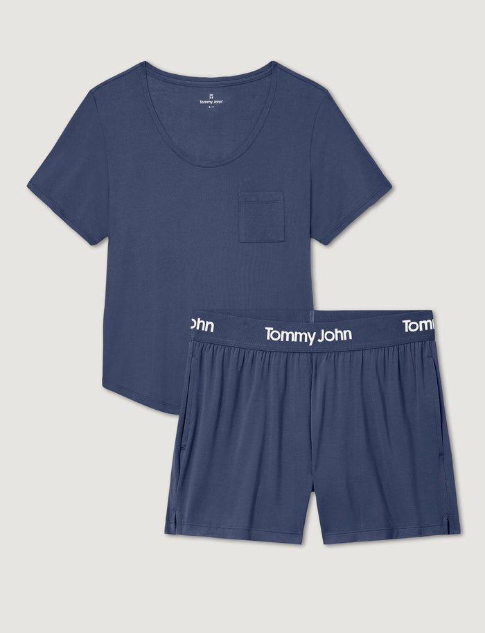 Women's Second Skin Sleep Pocket Tee & Short Set::Oceana