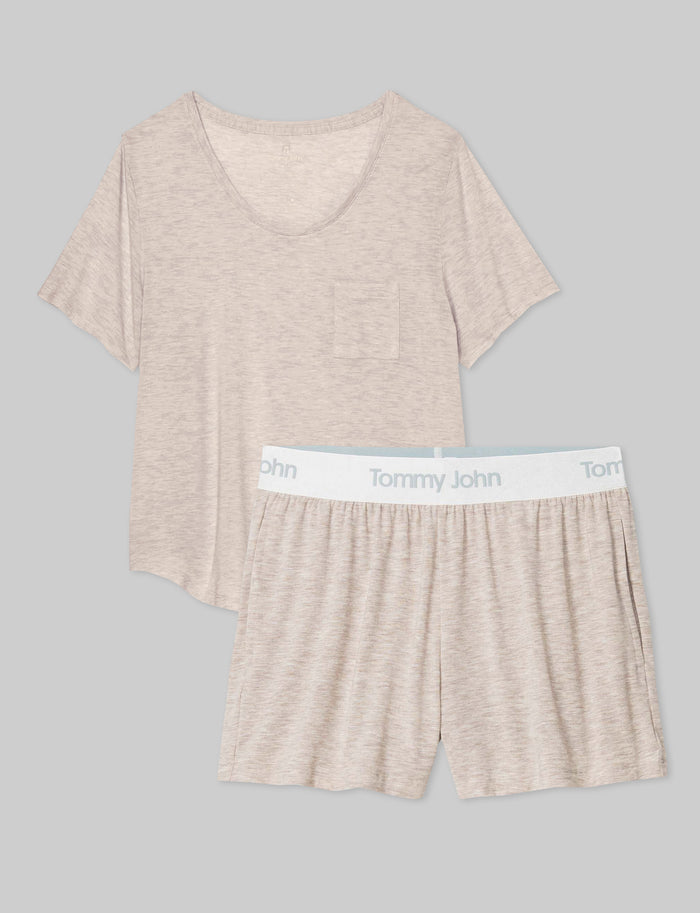OLD::Women's Second Skin Sleep Pocket Tee & Short Set::Dove Heather