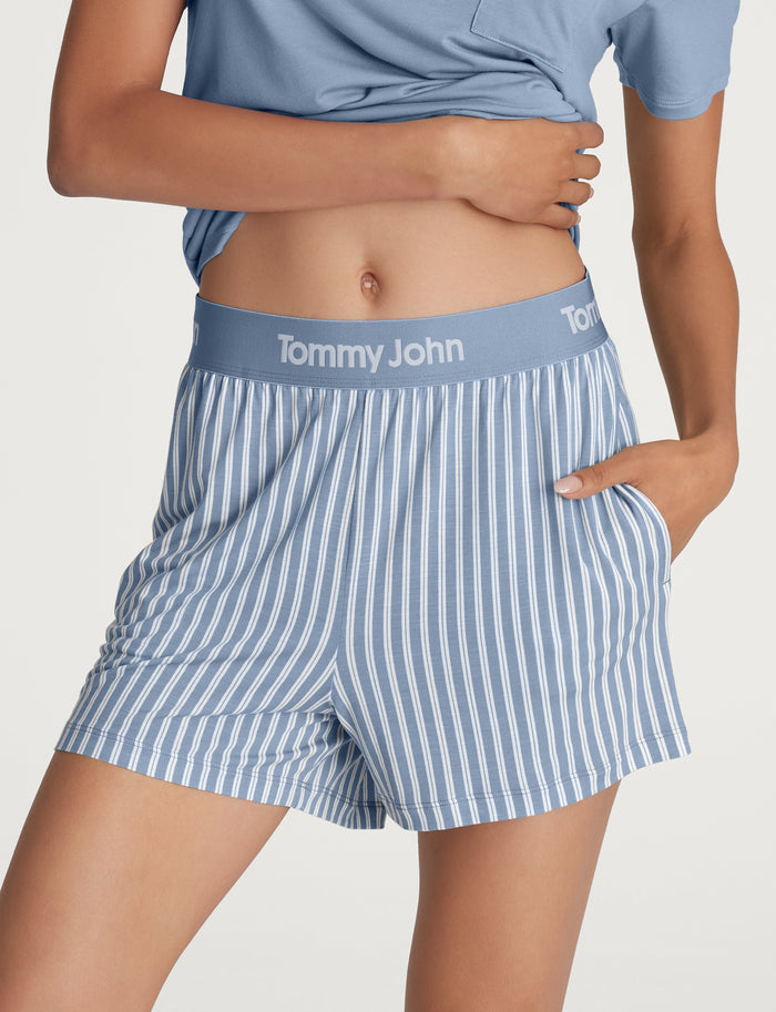Women's Second Skin Sleep Short::Rain Washed Pinstripe