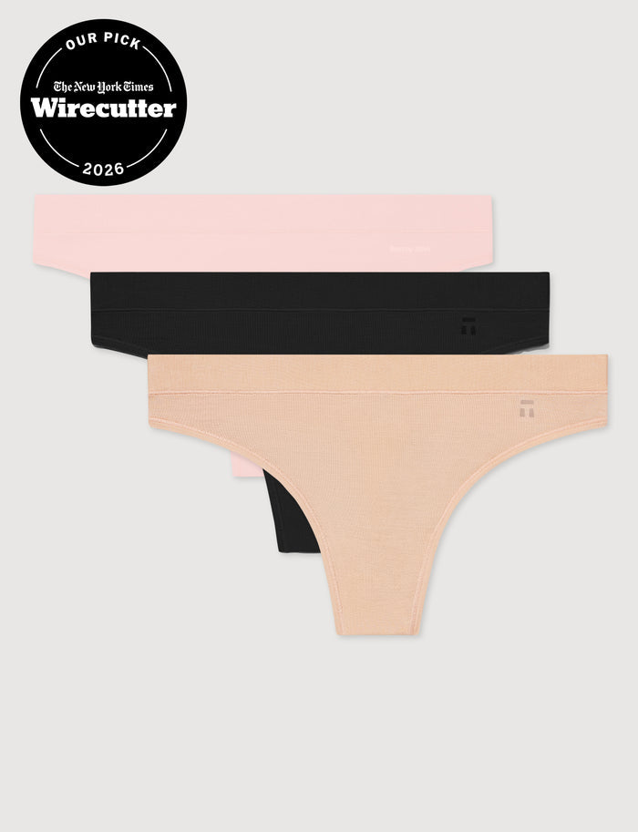 Women's Second Skin Thong (3-Pack)::Rosewater/Black/Maple Sugar
