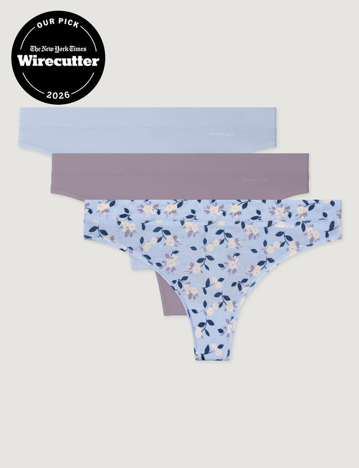 Women's Second Skin Thong (3-Pack)::Halogen Blue/Nirvana/Halogen Blue Camellias