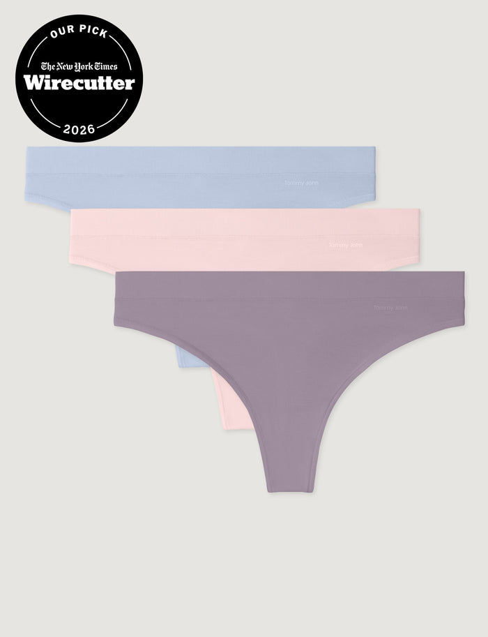 Women's Second Skin Thong (3-Pack)::Halogen Blue/Rosewater/Nirvana
