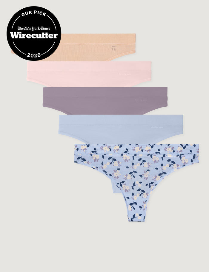 Women's Second Skin Thong (5-Pack)::Maple Sugar/Rosewater/Nirvana/Halogen Blue/Camellias