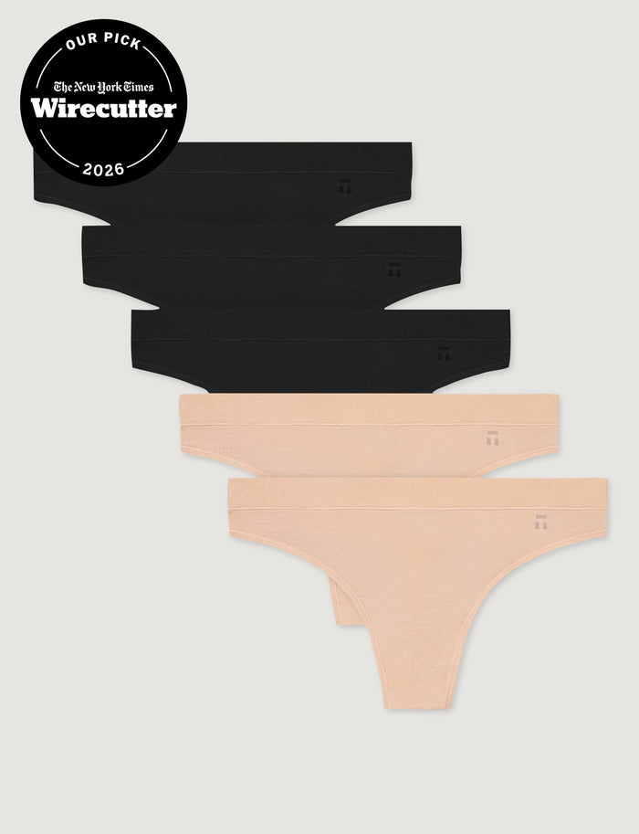 Women's Second Skin Thong (5-Pack)::Black/Maple Sugar