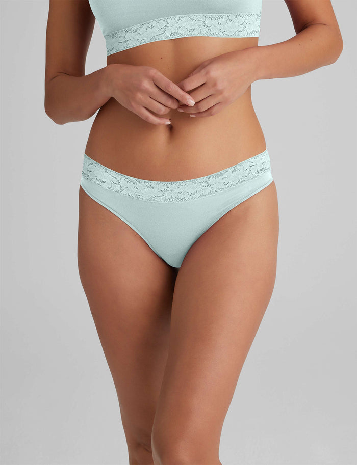 Women's Second Skin Thong, Lace Waist::Hint of Mint Lace Waist