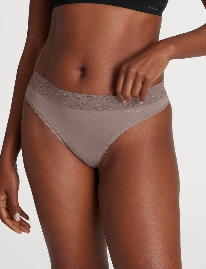 Women's Second Skin Thong, Lace Waist::Antler Lace Waist