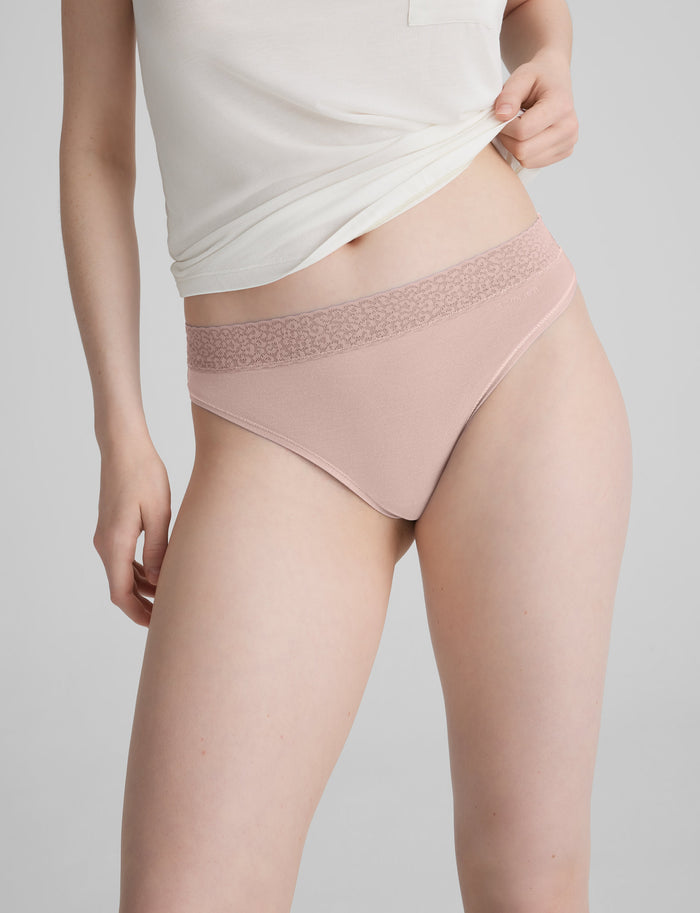 Women's Second Skin Thong, Lace Waist::Sepia Rose Lace Waist