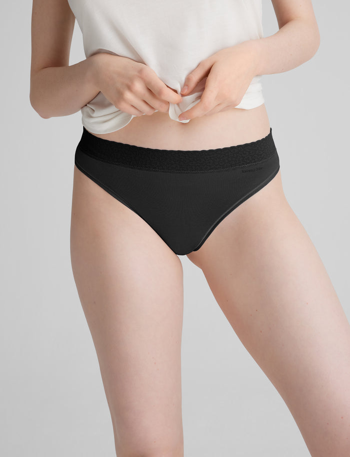 OLD::Women's Second Skin Thong, Lace Waist::Black Lace Waist