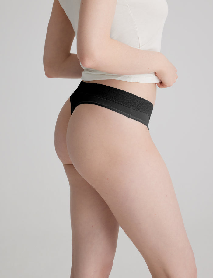 OLD::Women's Second Skin Thong, Lace Waist::Black Lace Waist